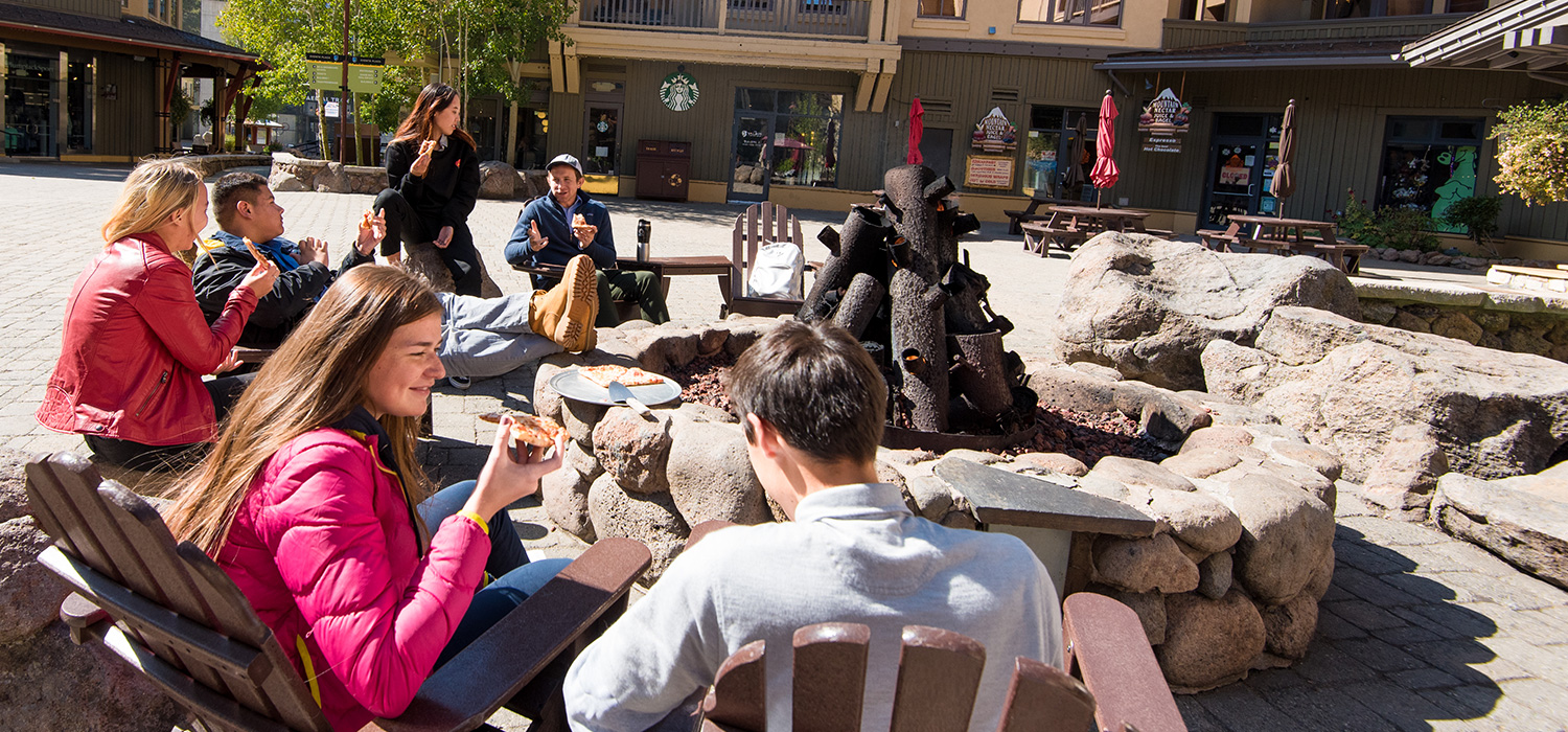 Students sitting outside at Squaw Valley Ski Resort