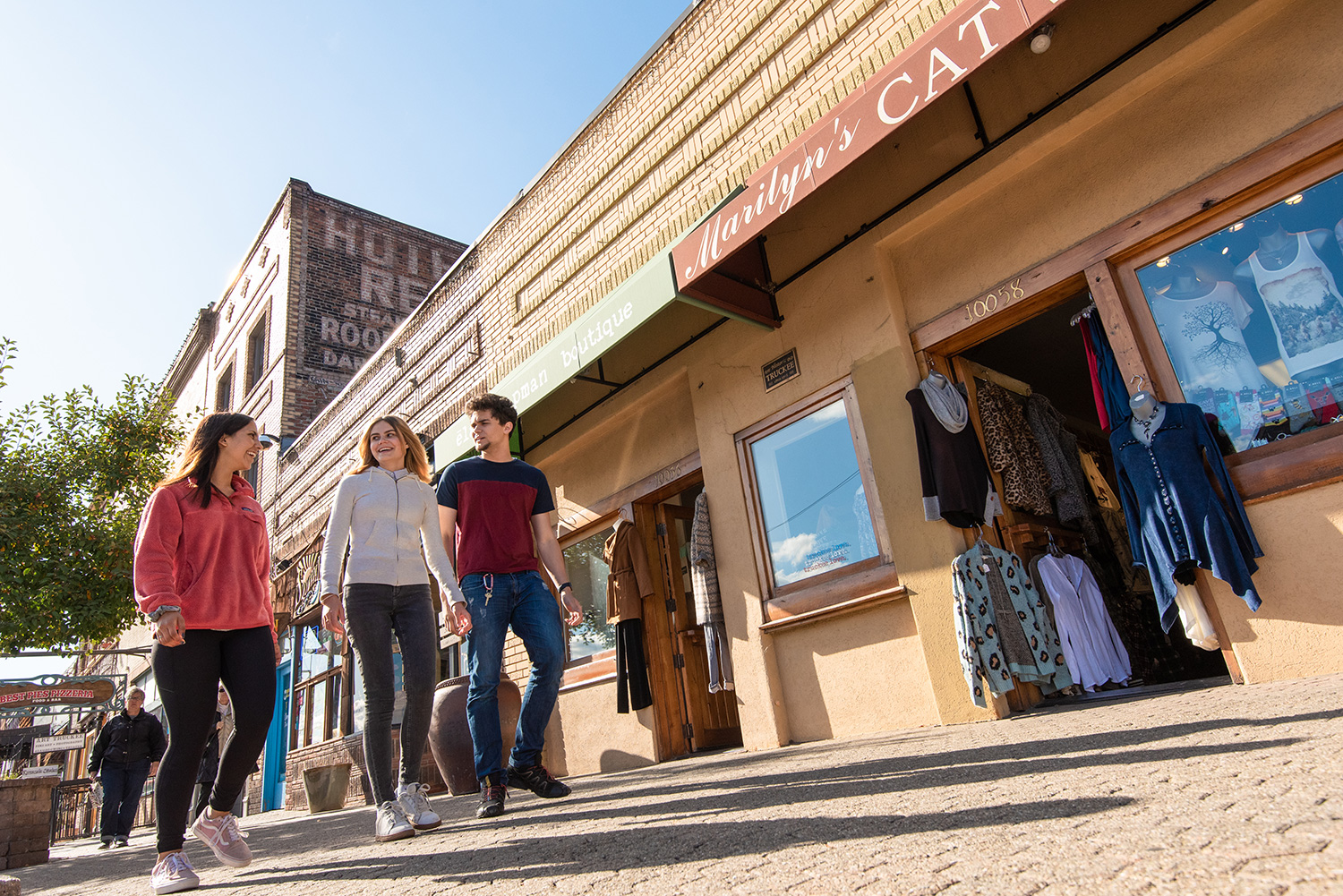 Students outside shopping off campus